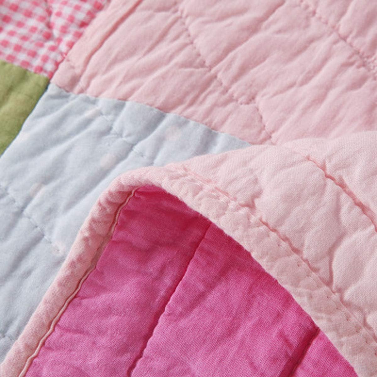 100% Cotton Floral Bedspread Set for Girls Real Patchwork Quilted Coverlet Sham Set with Embroidery Rose Flower Pink Floral Quilt Set for Girls 90 x 98 Inches Queen Size Kids Gift Idea
