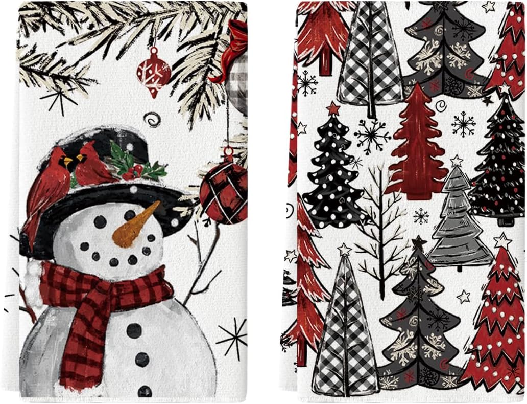 Artoid Mode Xmas Tree Snowman Christmas Kitchen Towels Dish Towels, 18×26 Inch Holiday Holly Bird Winter Decoration Hand Towels Set of 2 Artoid Mode Xmas Tree Snowman Christmas Kitchen Towels Dish Towels, 18×26 Inch Holiday Holly Bird Winter Decoration Hand Towels Set of 2