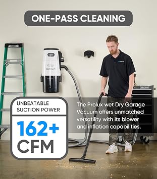Prolux Professional Shop White Wall Mounted Garage Vac, Wet Dry Pick Up
