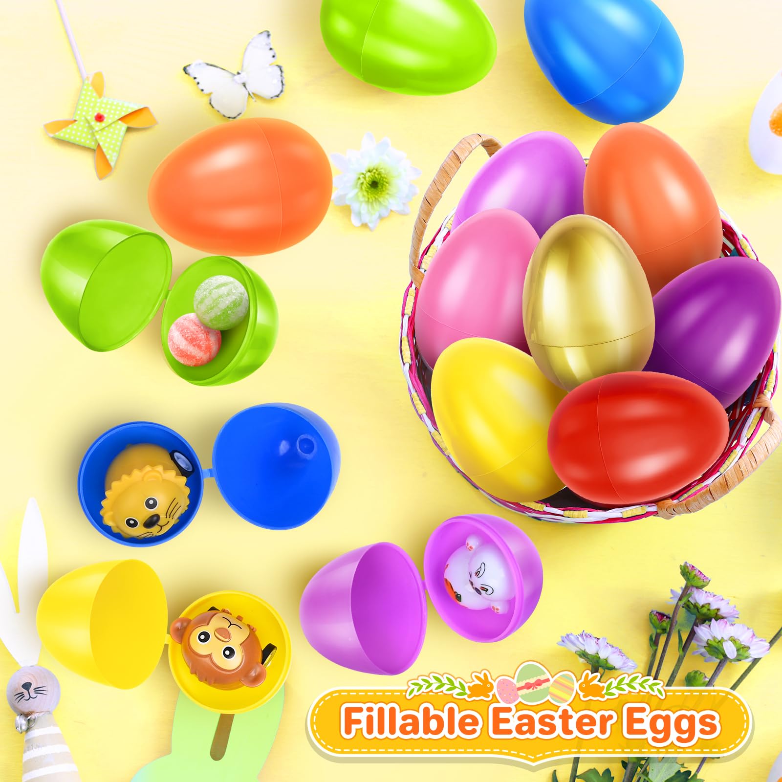 Shemira 3000 huevos de Pascua de plástico de 2.3 pulgadas más 36 huevos de Pascua dorados, huevos de Pascua vacíos rellenables, huevos de plástico a granel para relleno de cesta de Pascua, recuerdo de