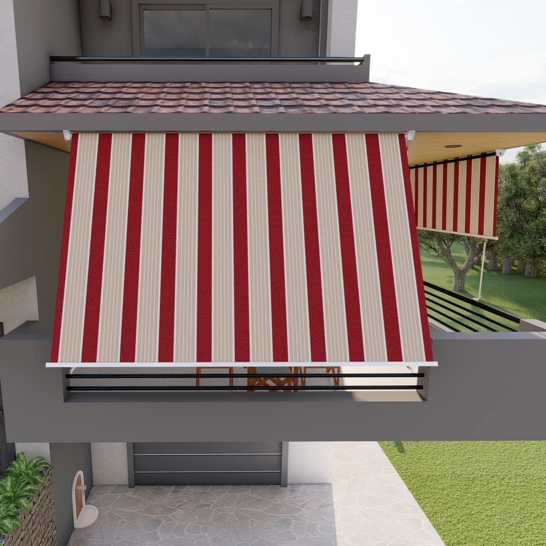Tenda da sole a caduta 250x250 cm Bordeaux/Crema, con braccetti e mantovana per balcone esterno, tessuto impermeabile 280gr/mq