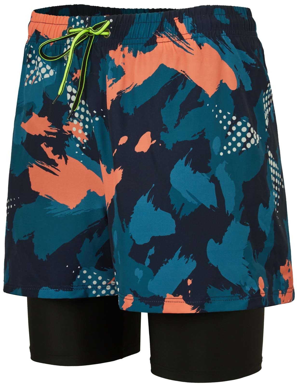 KANAV Mens Swim Trunks with Compression Liner 2 in 1 Quick-Dry Swim Shorts Lined Board Shorts