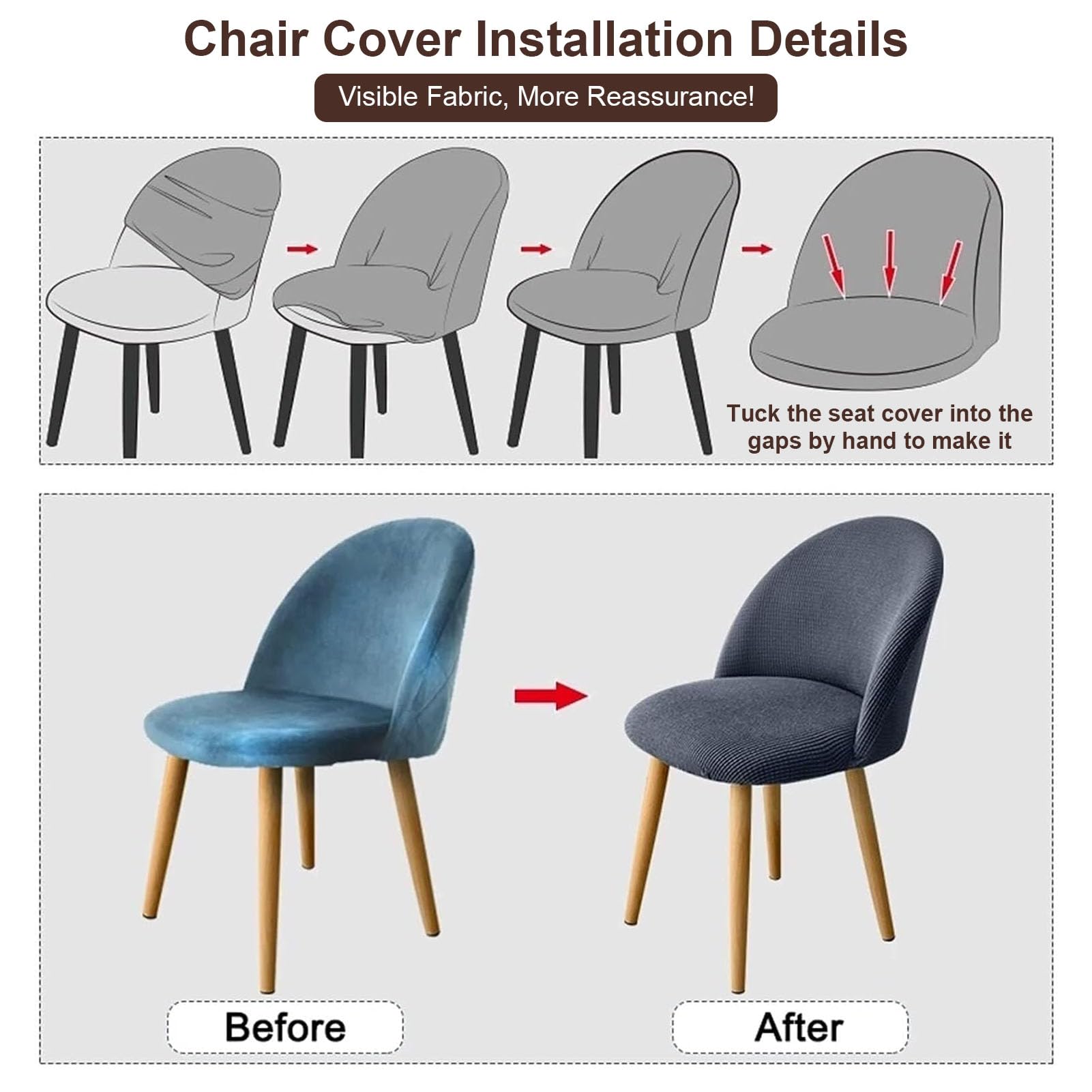Housse de Chaise Salle à Manger Scandinave 4/2/1 Pièces, Housse Extensible Haute, Housse pour Chaise Lavable, Couvre Chaise Protege Chaise Decoration, Couvre-Siège Arc Coquille G 4 Pieces