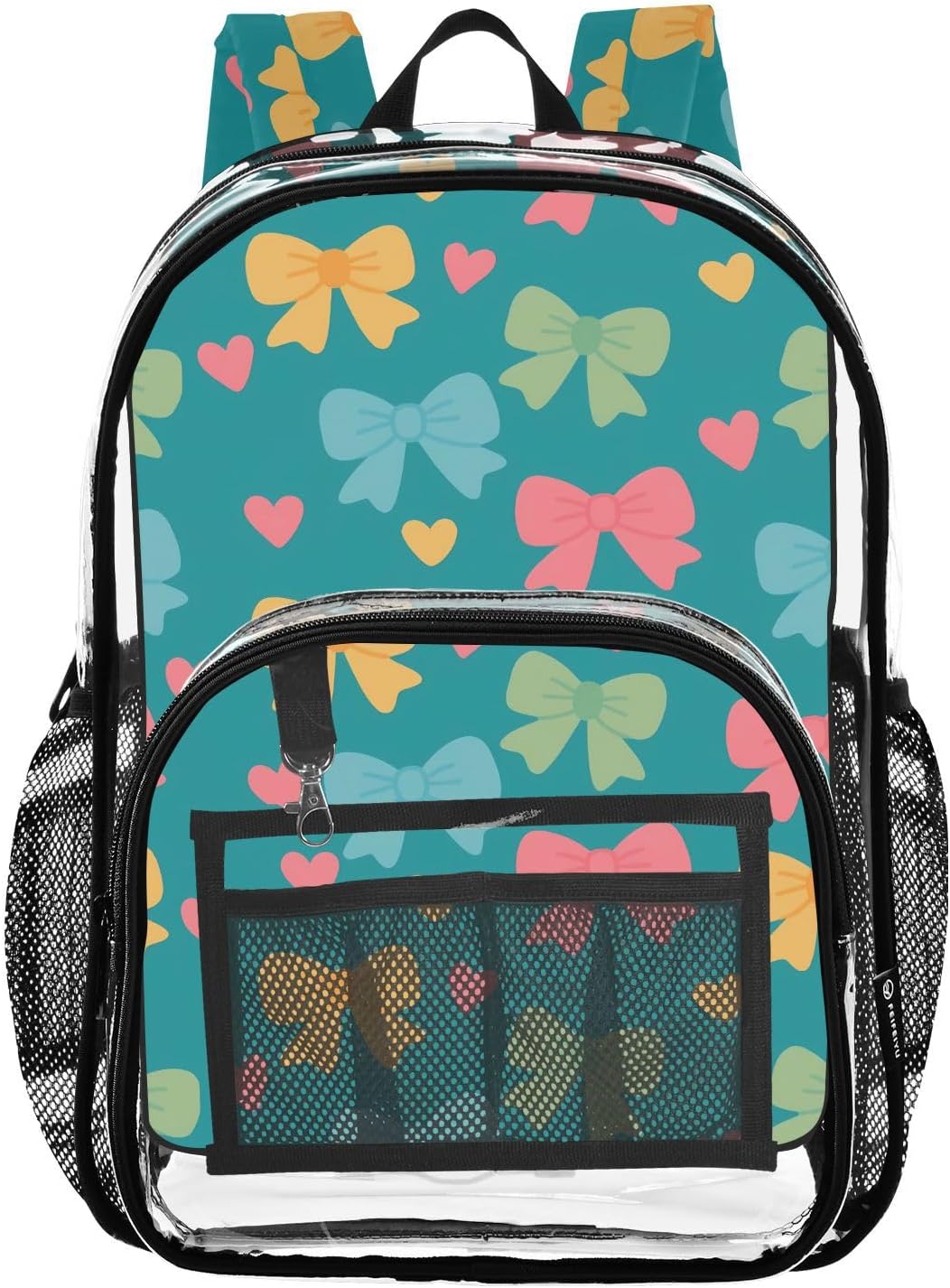 Bow Heart Clear Backpack Heavy Duty See Through Transparent PVC BookBag for Kids Boy Girl Adult School Work
