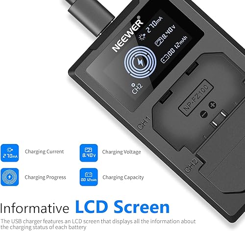 Vista 27 de Neewer LP-E6NH - Juego de cargador de batería de repuesto para Canon EOS R7 R5 R6 R, 5D III IV, 6D II, 7D II, 70D, 80D, 90D, 2 baterías de 2250 mAh
