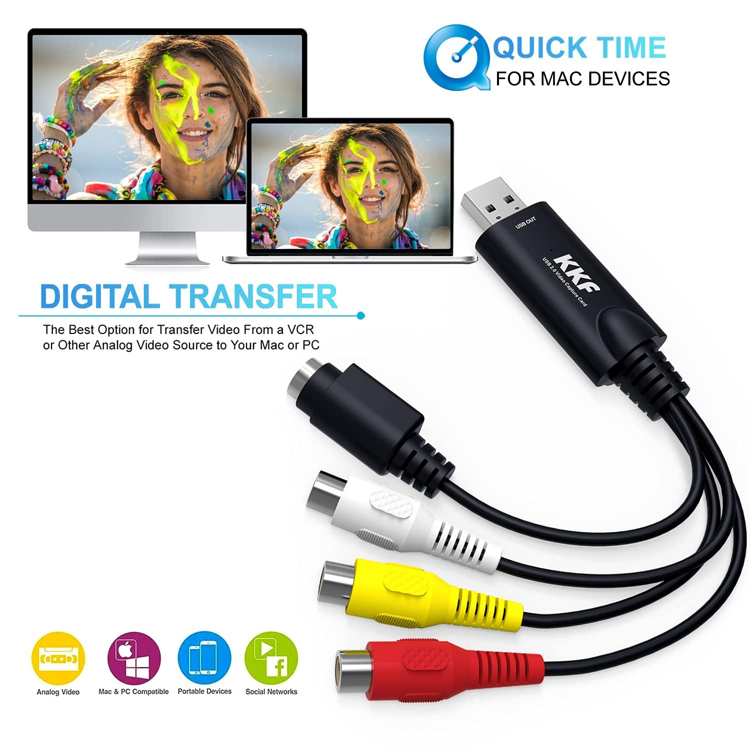 Kkf Adaptador de captura de video RCA AV a USB