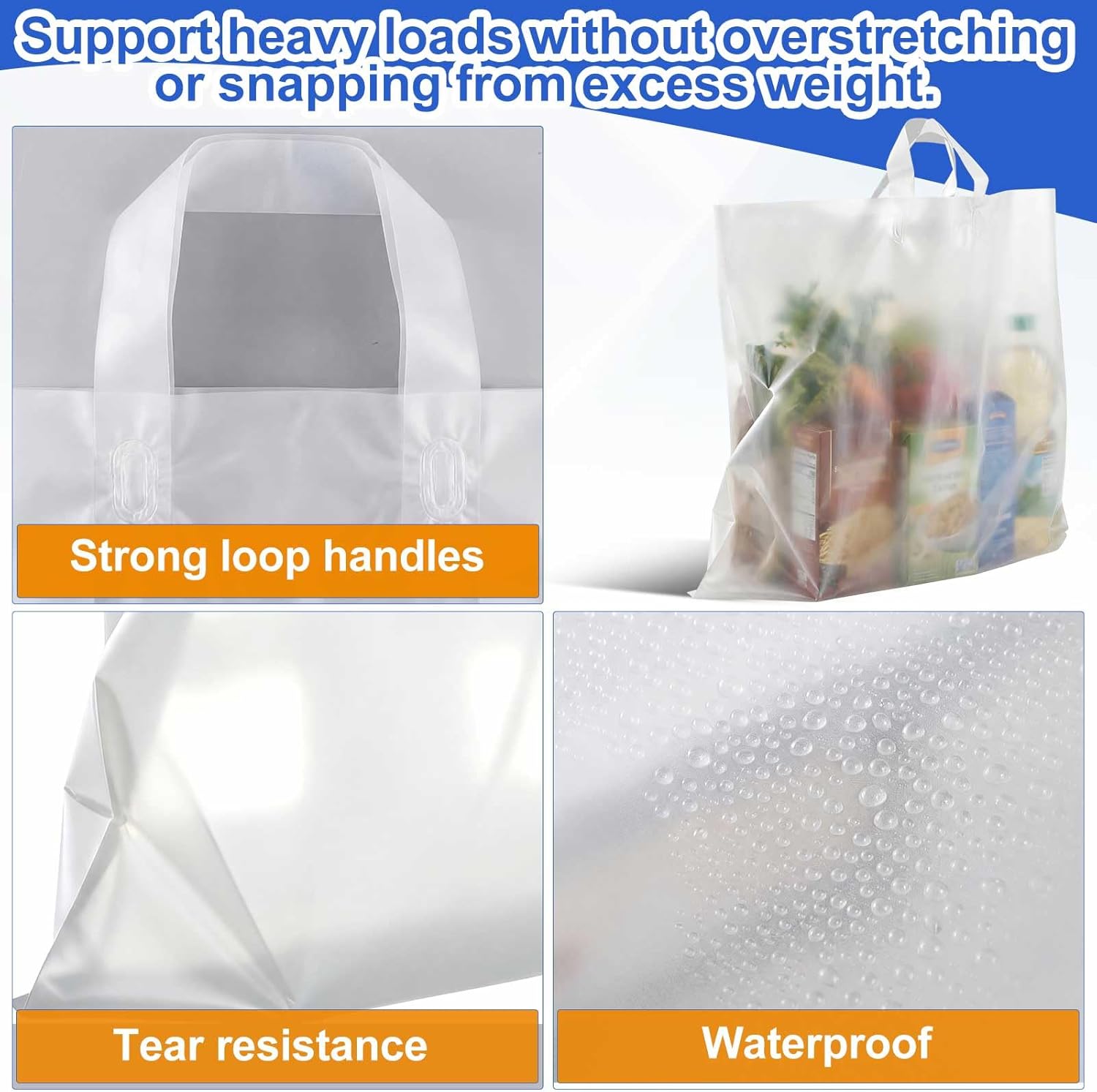 Qilery 100 Pack 20" x 20" Large Clear Plastic Shopping Bags with Handles Reusable Merchandise Gift Bags Bulk for Small Business Merchandise Retail Grocery Packaging Gift Giving