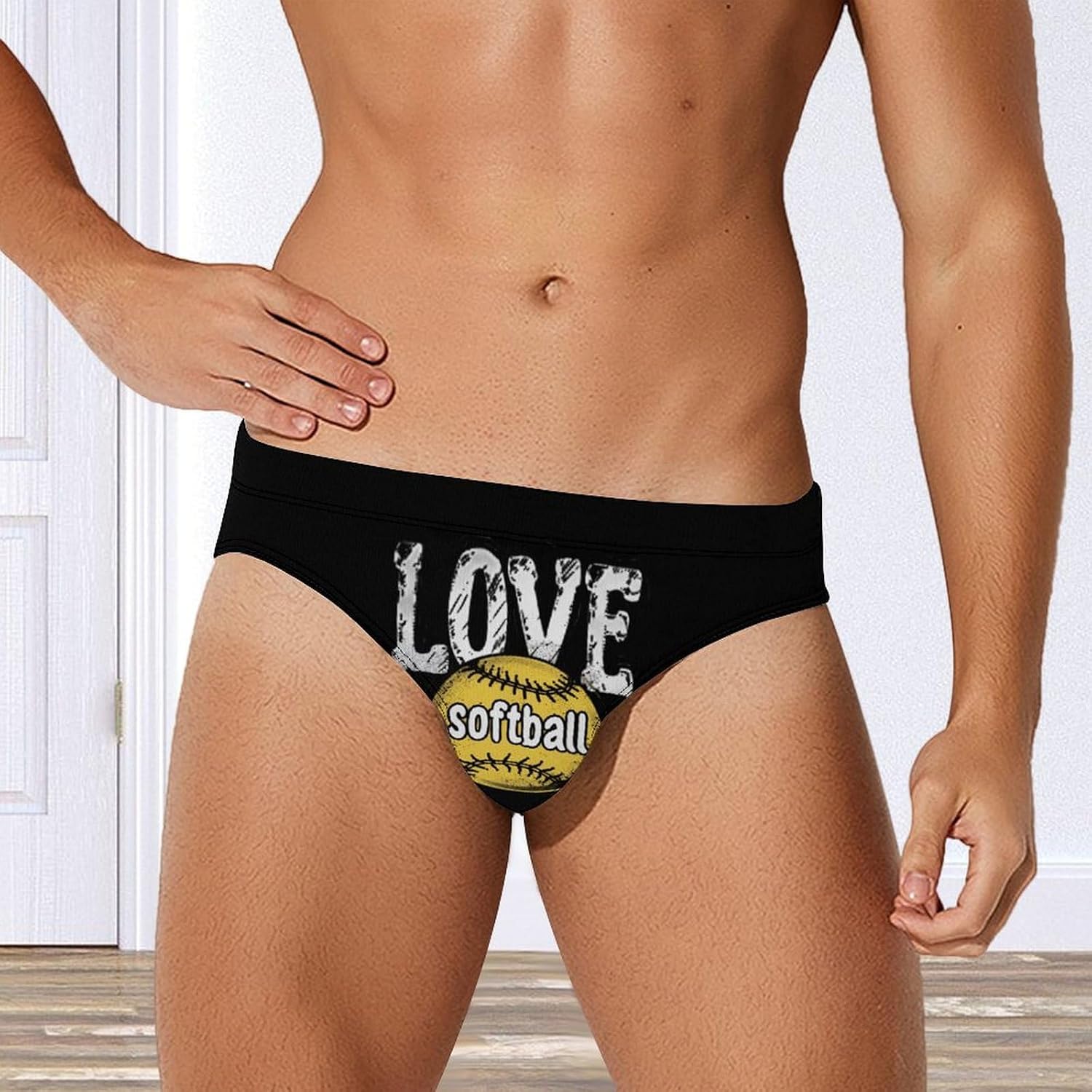 Love Softball Mens Swim Briefs Print Bikini Swimwear Sport Swimsuit Surf Shorts Trunks