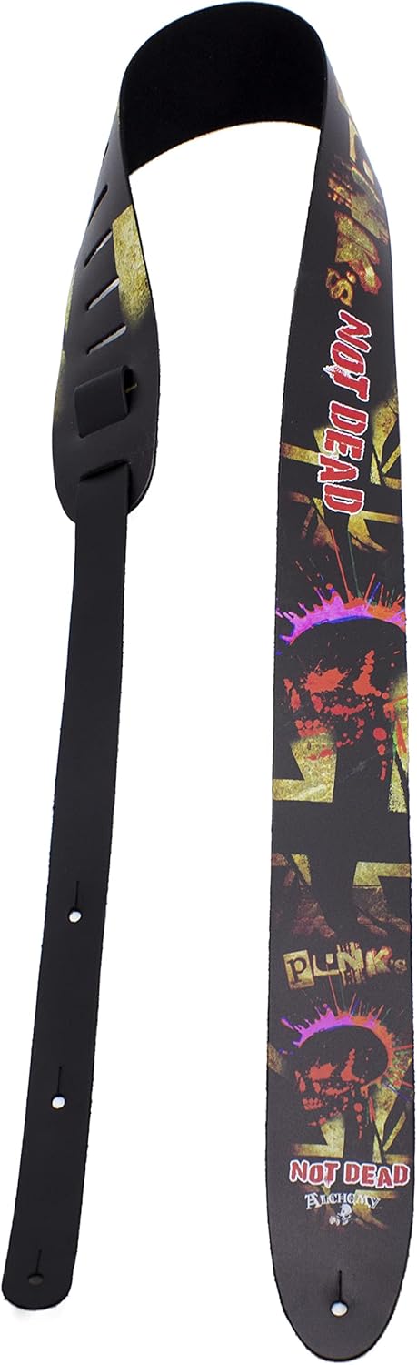 Perri's Leathers, Official Alchemy Punks Not Dead Licenced Leather Guitar Strap, Direct to Leather Series, Anti-Slip, Adjustable from 42.5" to 56" Inch, Compatible w/All Button Lock Systems
