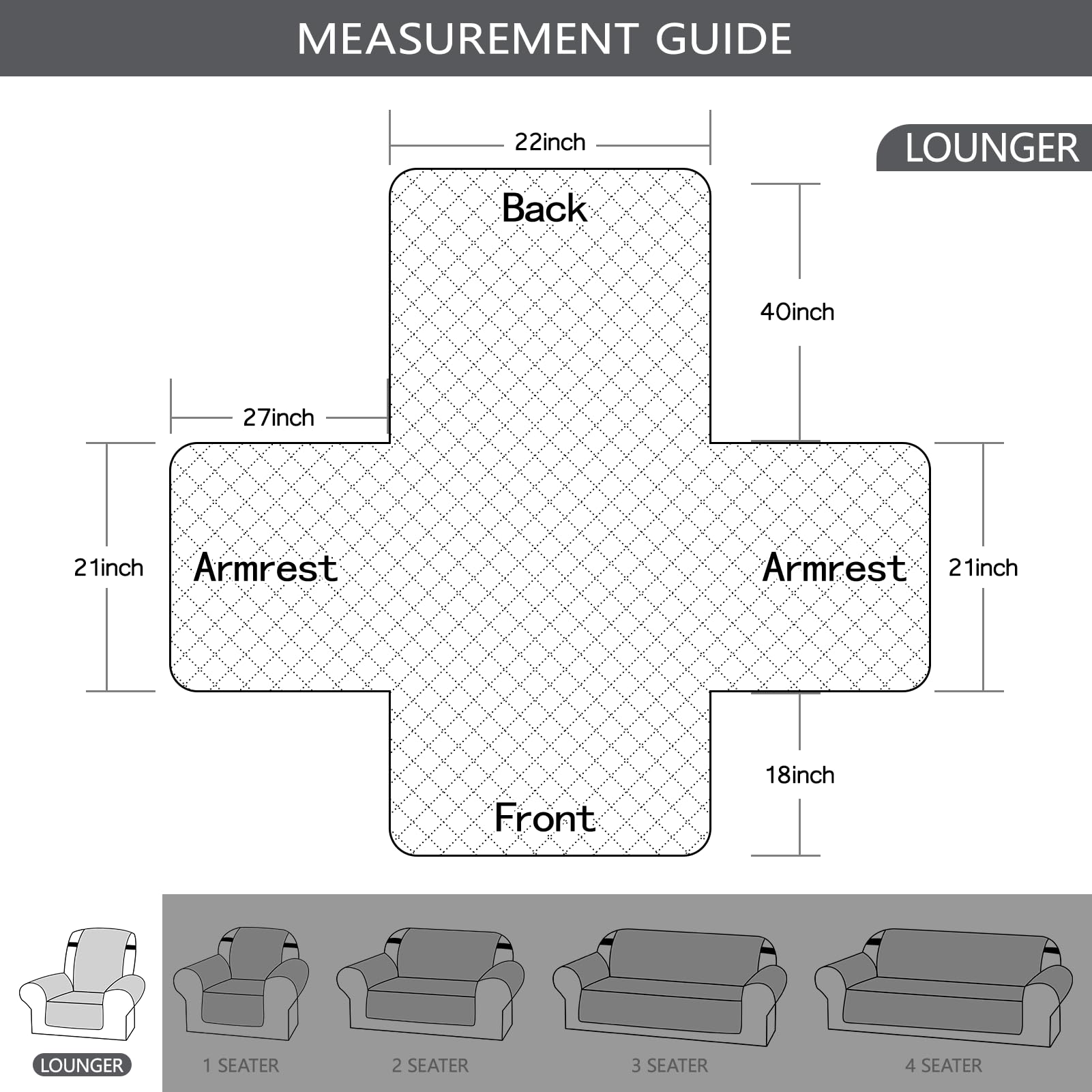 Teynewer Reversible Recliner Sofa Covers Water Repellent Chair Covers Furniture Protector for Recliner Chair with Elastic Straps for Kids Pets Sitting Width Up to 22" - Image 2