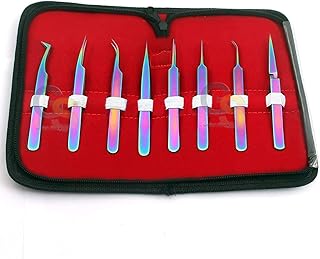 G.S PREMIUM SET OF 8 PCS RAINBOW TITANIUM STAINLESS STEEL ELECTRONIC CRAFT JEWELLERY WATCH MAKERS TOOL TWEEZERS JEWELRY-MAKING, LABORATORY WORK