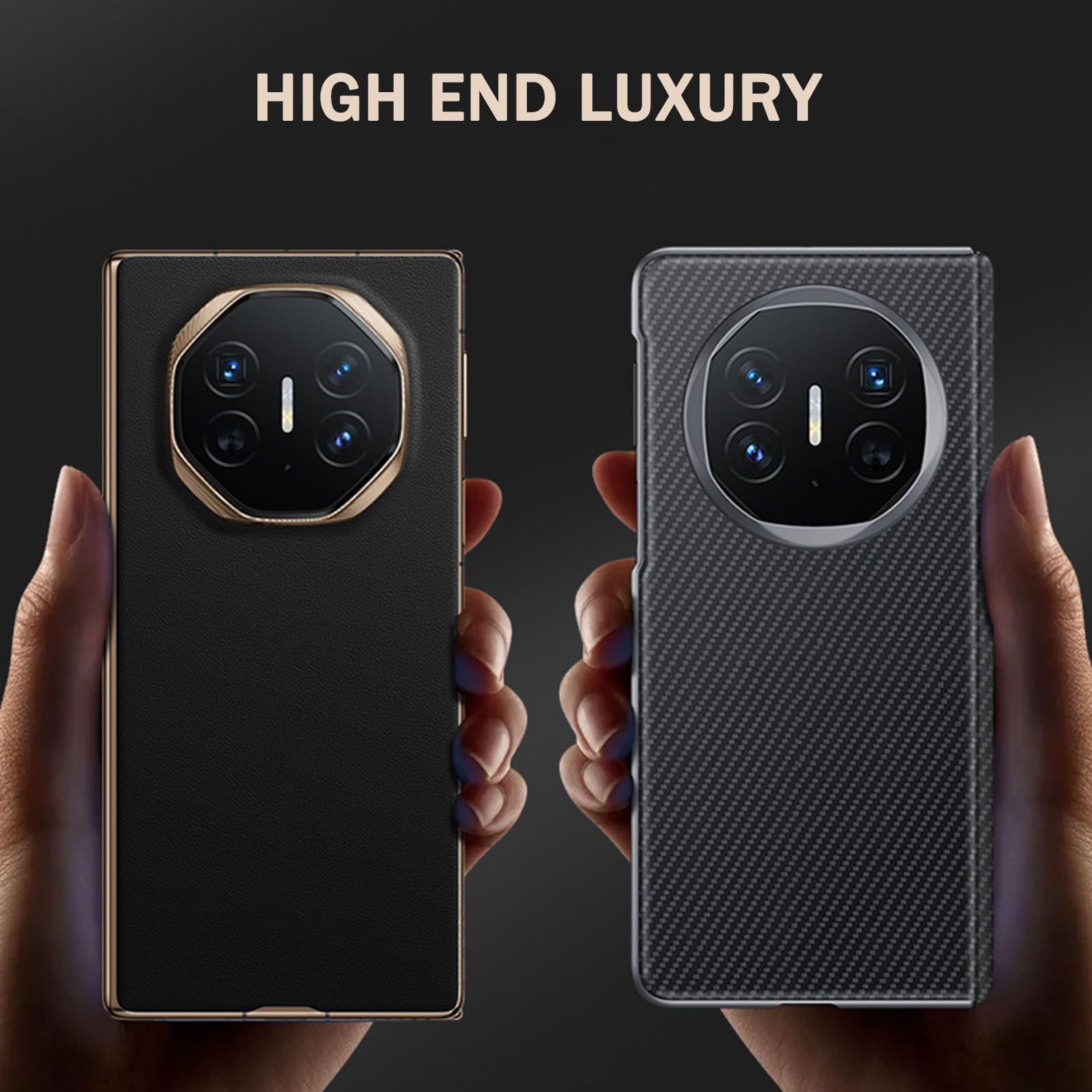 Skórzane etui do Huawei Mate X6, tekstura włókna węglowego magnetyczna osłona zawiasu z klapką, wszechstronna ochrona, smukła obudowa biznesowa, czarna, Mate X6