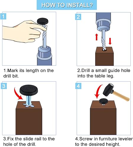 Miniatura 5 de WAFJAMF 20 niveladores de muebles ajustables M6, patas de mesa roscadas, atornillables para patas de silla, nivelación para mesas, sillas, patas de