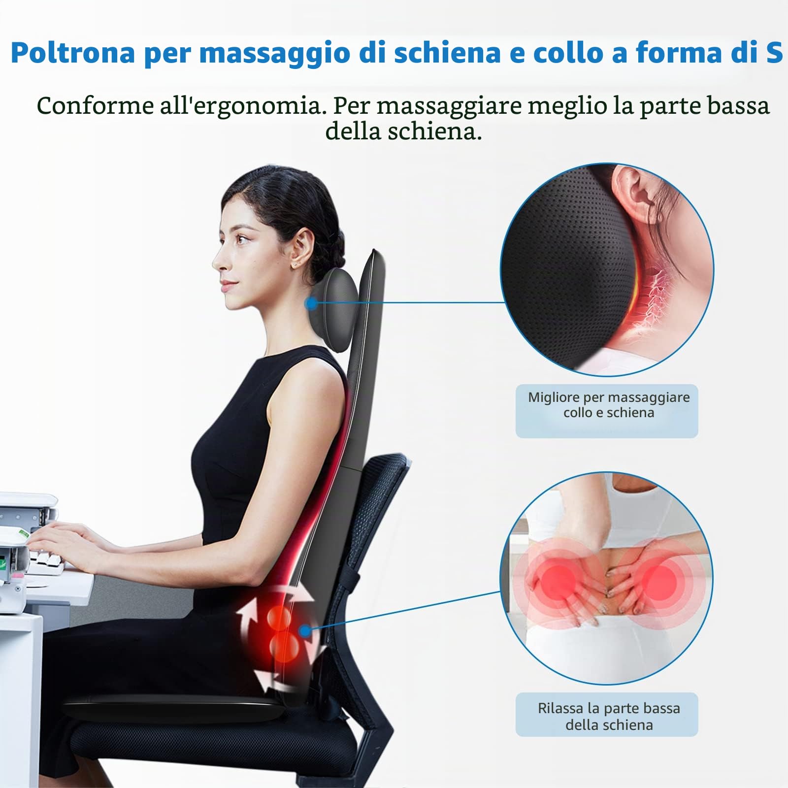 RENPHO Sedile Massaggiante Shiatsu, Massaggiatore Schiena per Sollievo dallo Stress, Massaggio Schiena Elettrico con Calore, Altezza Regolabile, Massaggio a Forma di S, Regali per papà e mamma - Nero