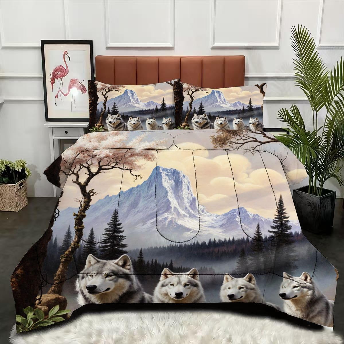 Couette 220 x 240 cm loup adulte parure de lit 4 saisons réversible sans housse 2 personnes