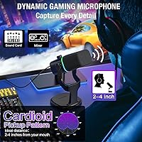 Vista 5 de Micrófono dinámico XLR/USB para podcast de juegos, micrófono para iPhone, teléfono, computadora, computadora, micrófono de transmisión con luz RGB