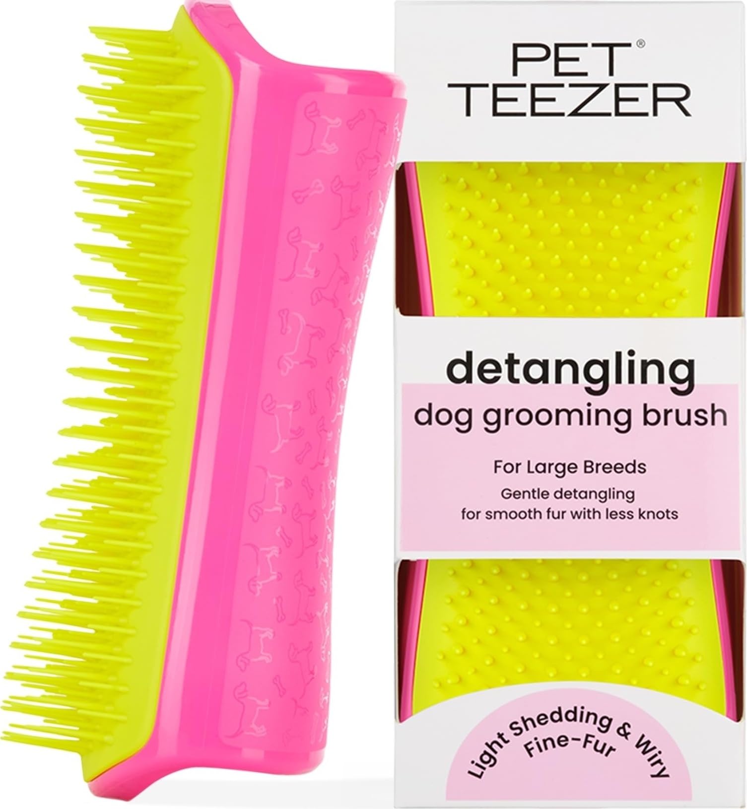 Tangle Teezer Large Pet Teezer Detangling Dog Grooming Brush - Dry or Bath Brush - The Perfect Detangling Brush for Dogs - Pink & Yellow