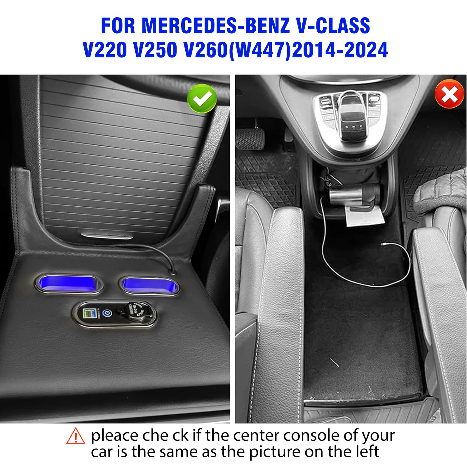 Auto Armlehne Box Center Console Organizer für V-Klasse V220 V260 V250 W447 einfache Installation, mit7 Farben LED-Leuchten-Typ-C USB-Anschluss Schwarz Leder Armlehne Zubehör (black)