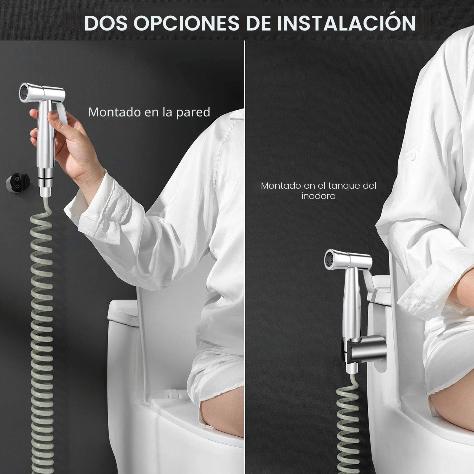 Juego de ducha de mano de acero inoxidable para bidé, accesorio de bidé con dispensador de grifo, gancho para manguera de muelle, dispensador de grifo, higiene del baño y limpieza de pañales