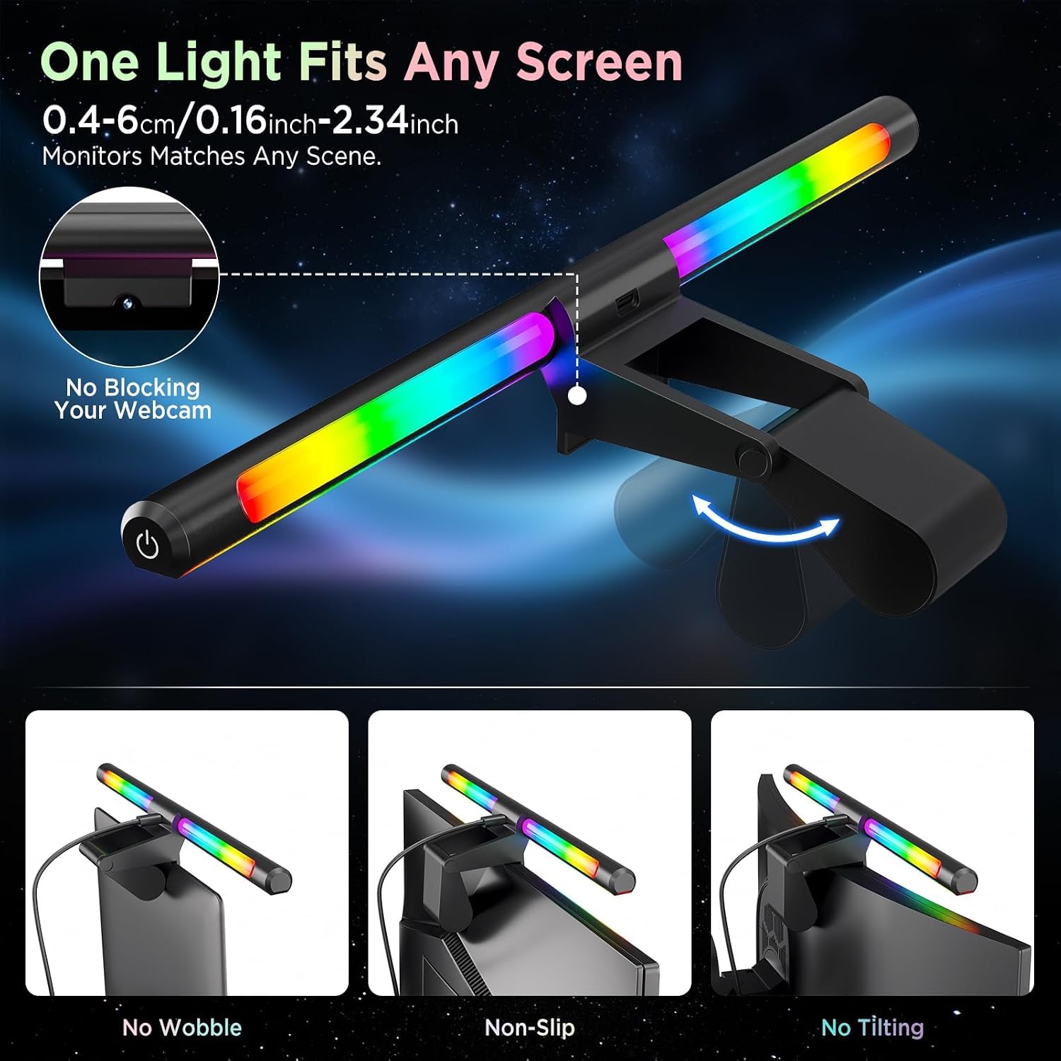 Quntis LED Lampe Ecran PC Lampe de Bureau USB d'ordinateur 40CM RGB Light Bar Monitor Computer, Lumière Ambiante Réglable 15 Couleurs d' Eclairage, Barre Lumineuse pour Gaming Lecture Office