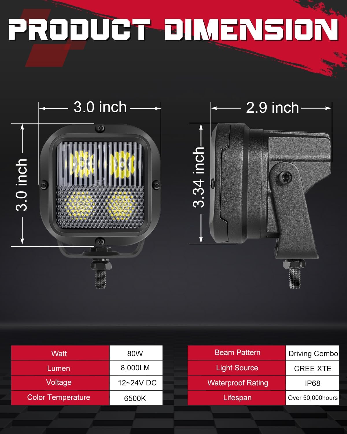LED Pods, OFFROADTOWN 3inch 80W CREE LED Pods Off Road Driving Fog Lights Cubes Backup Reverse Camper Lights for Truck Pickup Dirt Bike UTV ATV SUV Camper Boat 4x4 Car - Driving Combo Beam