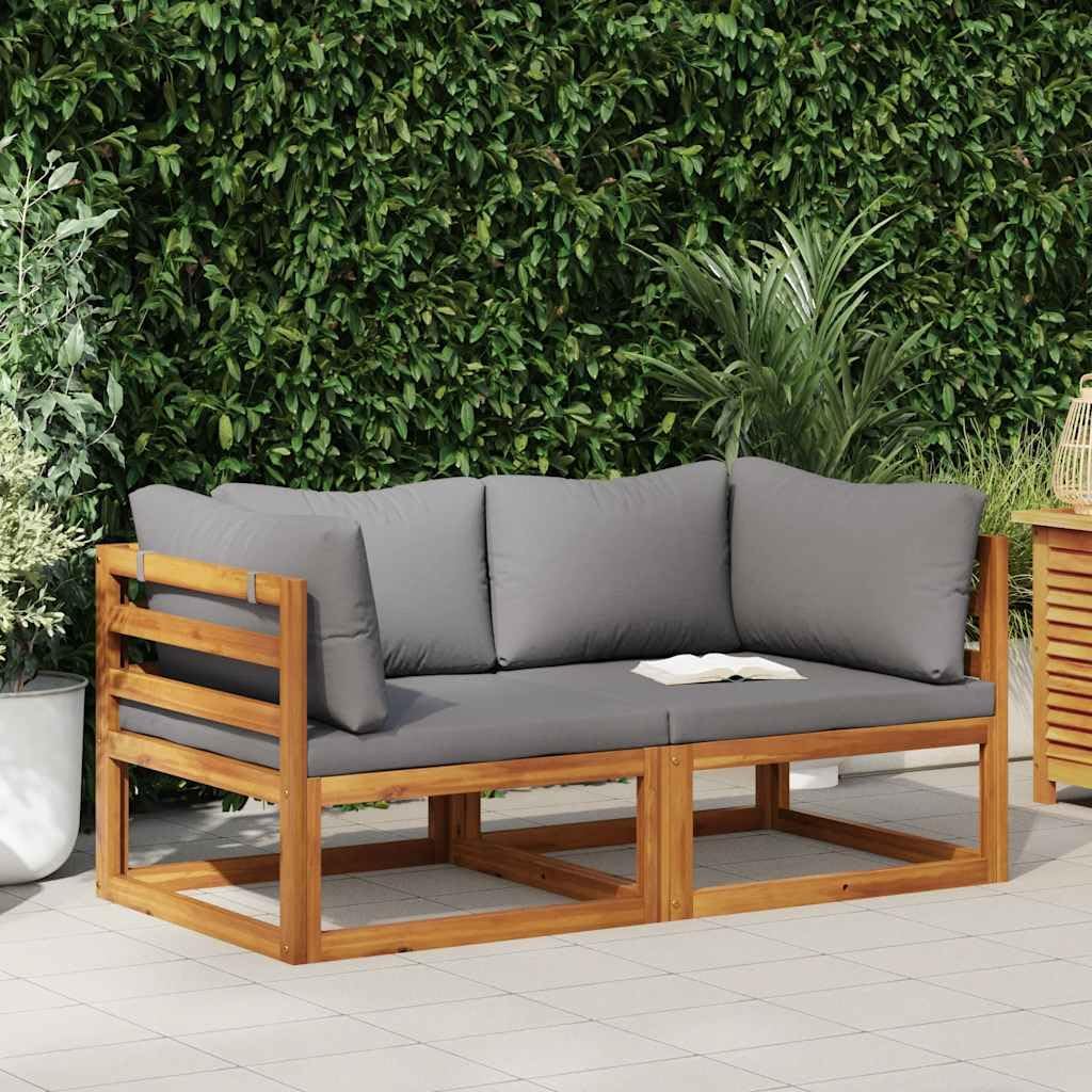 Dark Grey Modular Outdoor Loveseat, 27.6 x 27.6 x 23.6 in Acacia Wood Frame Patio Couch for Balcony Conservatory Garden Seating, Easy Reconfigure Small Patio Sofa Set of 2