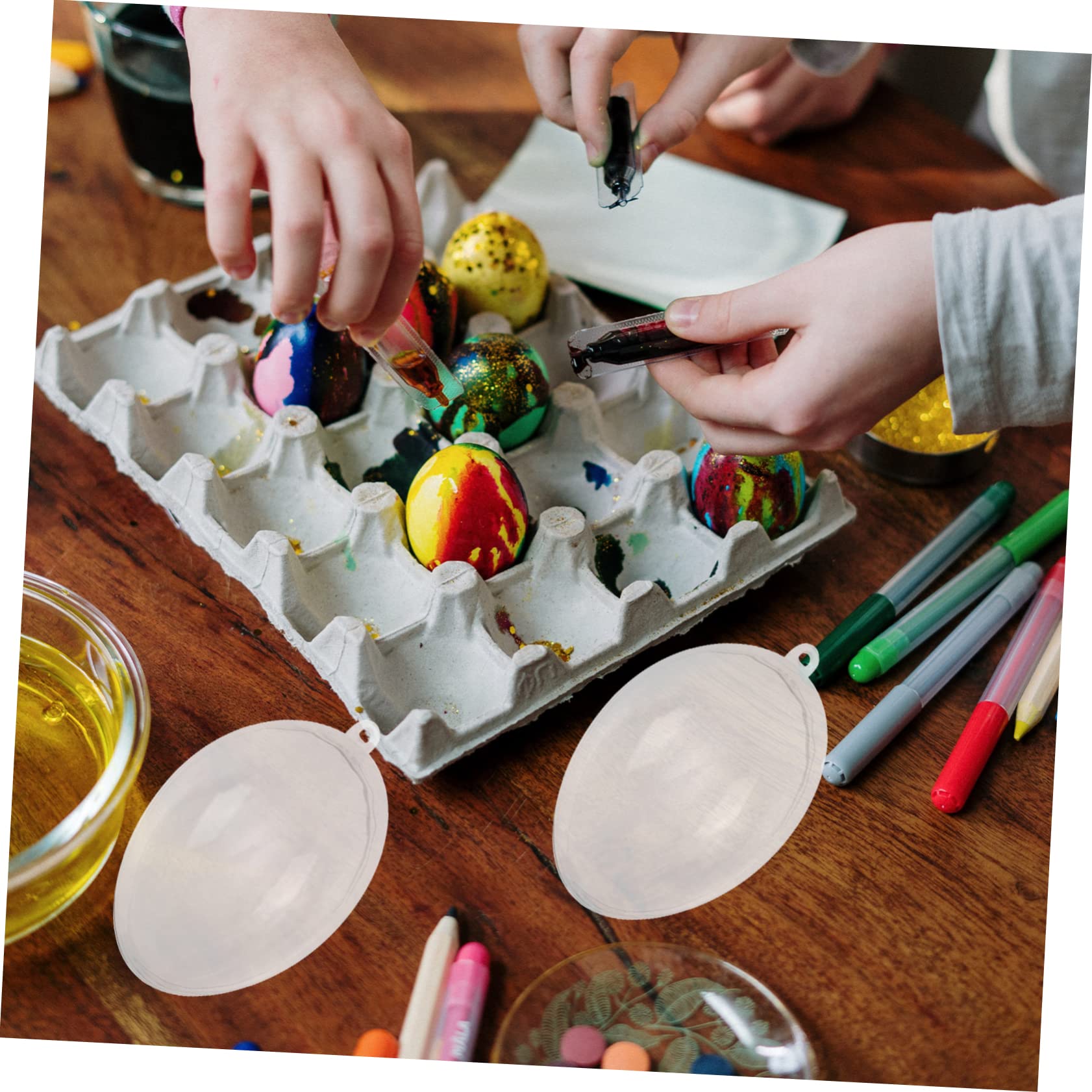 ABOOFAN Scatola per Uova di Pasqua in Plastica Trasparente 12 Pezzi Decorazioni Sospese e Cordino per Arredamento Casa e Feste