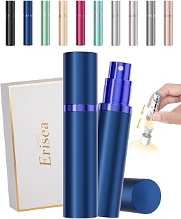 Eriseaアトマイザー 香水 持ち運び 10色 5ml 小分け容器 香水入れ 携帯 回転 男女兼用 持ち運び 漏れない 揮発しない 底部充填 (青)