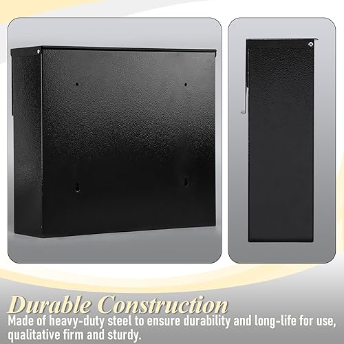 Miniatura 6 de xydled Buzón de correo de montaje en pared para exterior, buzón de metal colgante de acero de gran capacidad, buzón moderno, negro, 14.6 x 12.2 x