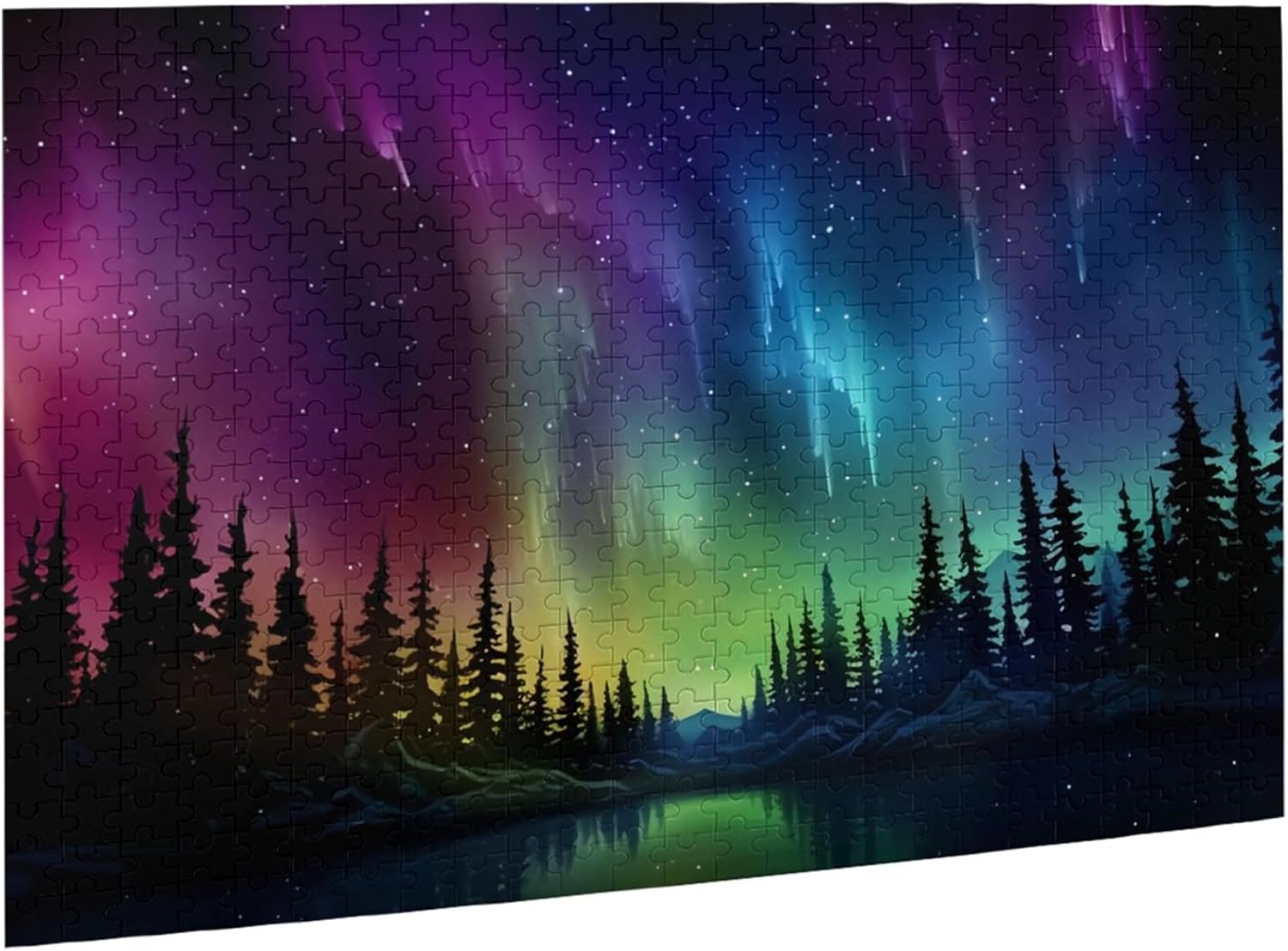 Puzzles for Adults 500 Pieces Aurora Northern Lights Over Iceland Forest Formation Wooden Home Decoration Funny Wall Art Gift Jigsaw Puzzle 20.4 X 14.9 in