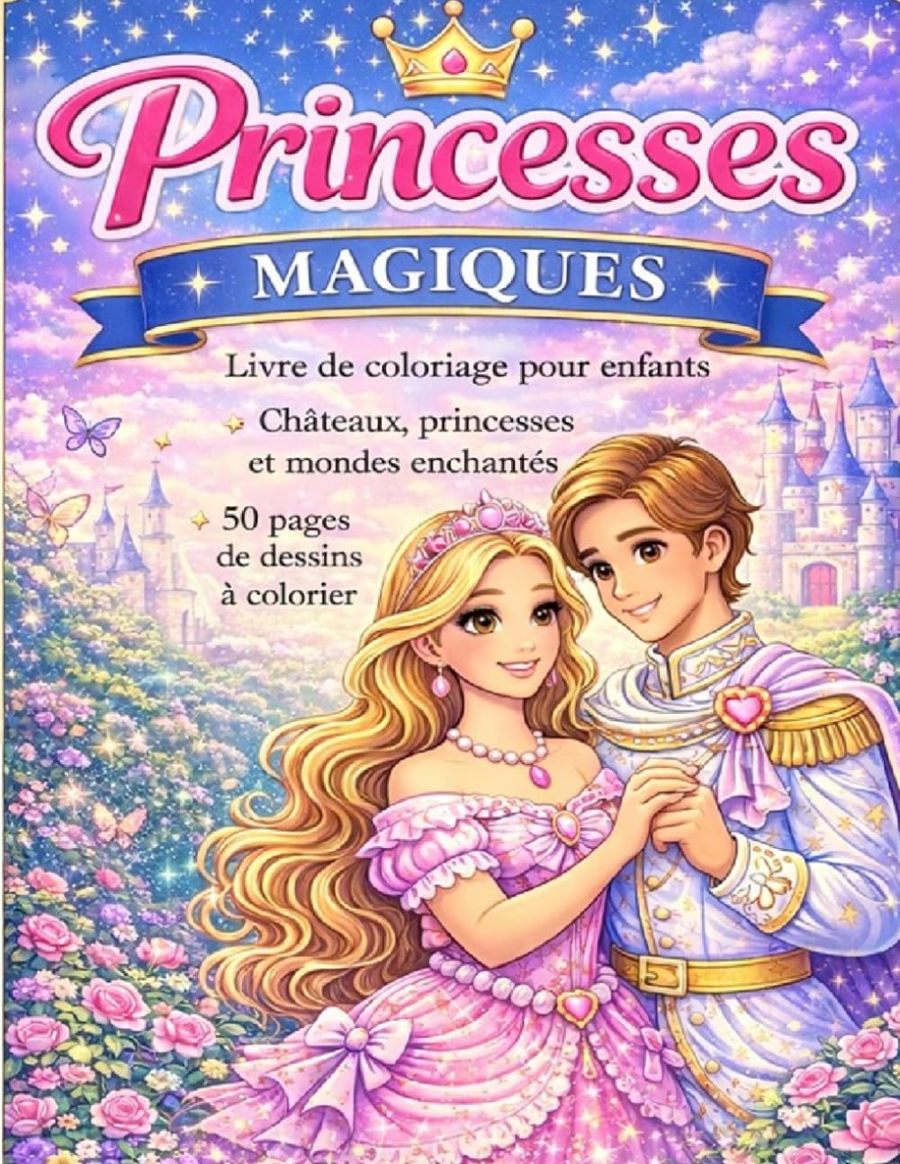 Princesses magiques: Livre de coloriage pour enfants - Princesses, châteaux et mondes enchantés - 30 dessins à colorier - Idée cadeau fille