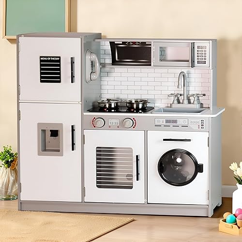 Miniatura 9 de Juego de cocina, juego de cocina de juguete de madera con luz, juguetes Montessori, juego de cocina para niños y niñas a partir de 3 años