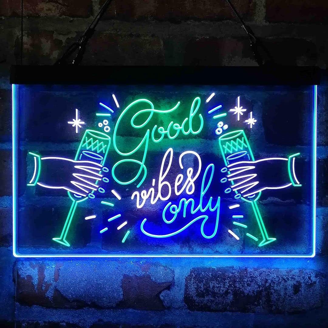 ADVPRO Good Vibes Only Cheers Tri-color Led Neon Sign White & Green & Blue 23.6 x 17.1 Inches st9s64-i3212-wgb