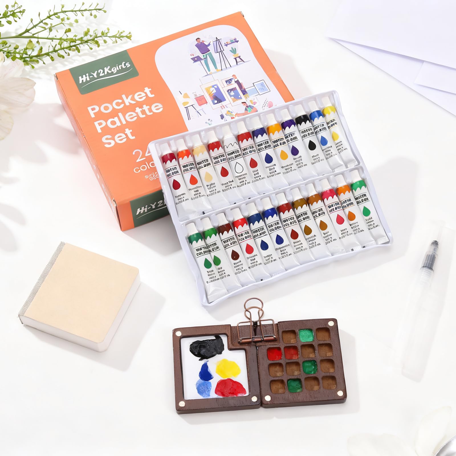 Amazon.co.jp: ミニ水彩絵の具セット 8グリッド付きトラベル、Tobios