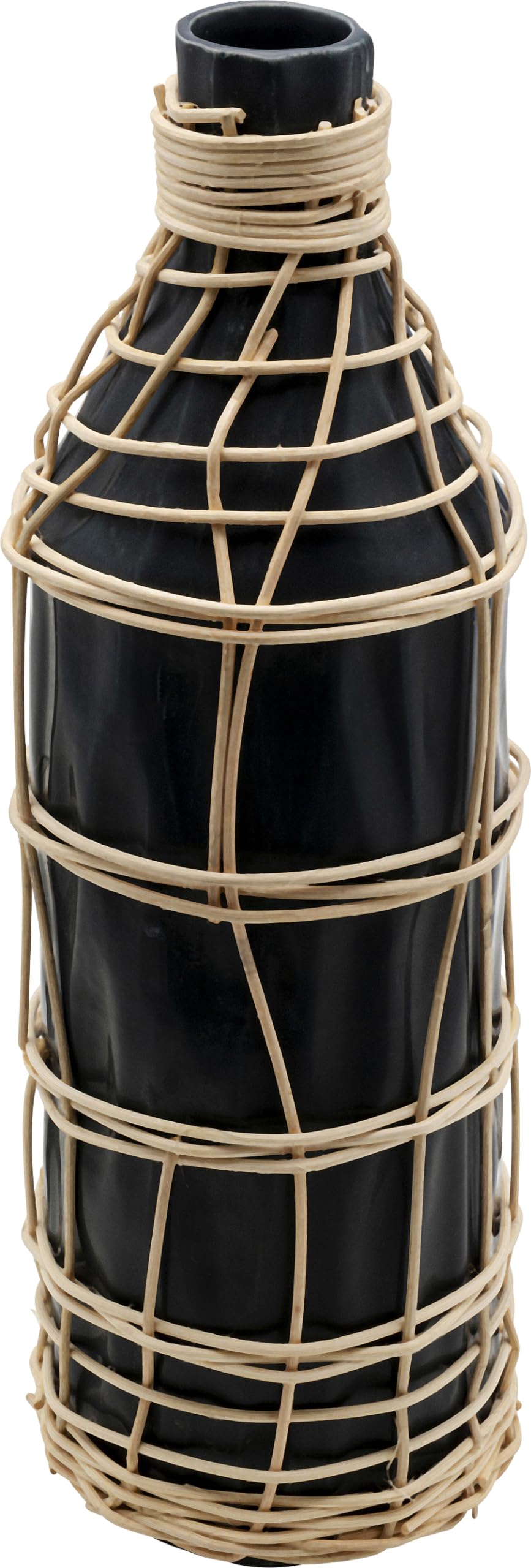 Kare Caribbean Design Vase, Black, Ceramic Glazed Stoneware, Seagrass Cladding, Flower Vase, Decorative Vase, Vase Container, 42 cm