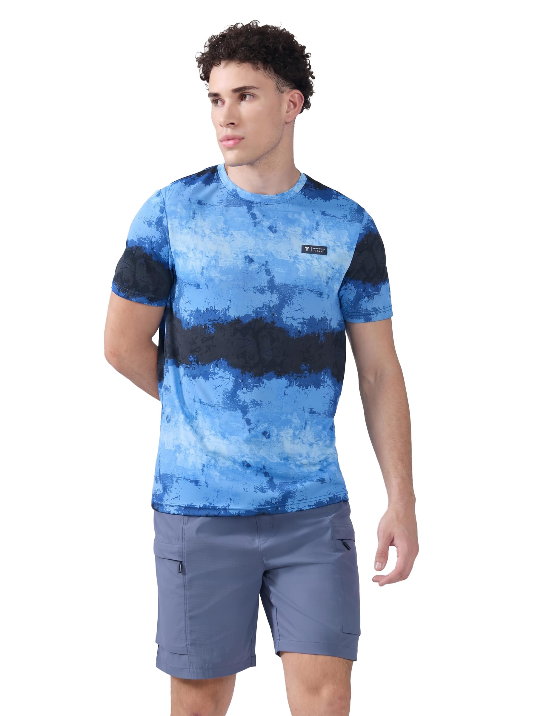TECHNOSPORT Men's TECHNOCOOL+ Abstract Print Slim Fit Sports T-Shirt Quick Dry Round Neck Performance Tee with UPF 50+, Anti-Odour, Anti-Microbial & 2-Way Stretch Gym, Running, Training & Casual Wear-image-35