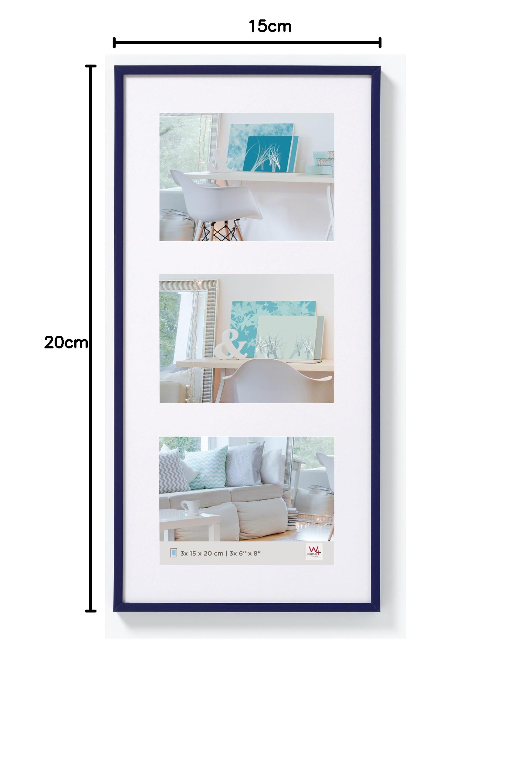 walther design Bilderrahmen blau 3X 15x20 cm Galerie mit Passepartout, New Lifestyle Kunststoffrahmen KV320L – Ansicht 9