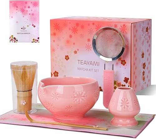 Vista 10 de Juego de batidor de matcha, juego de 6 piezas de matcha que incluye cuenco matcha, batidor de bambú y cuchara con bonito dije, soporte Chasen, tamiz