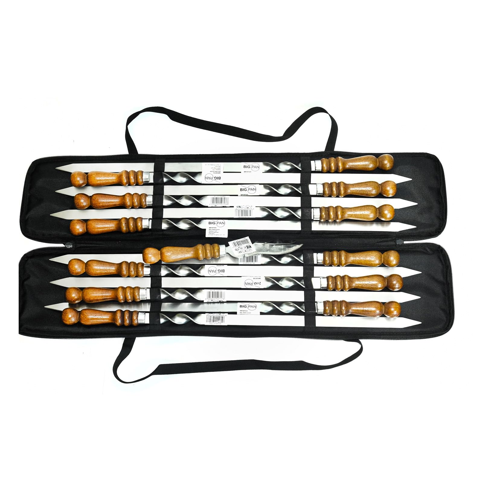 Set aus 12 Kebab Schaschlikspießen mit Tasche Schampura Grillspieße aus Edelstahl Fleischspieße BBQ Lagerfeuer Spieße