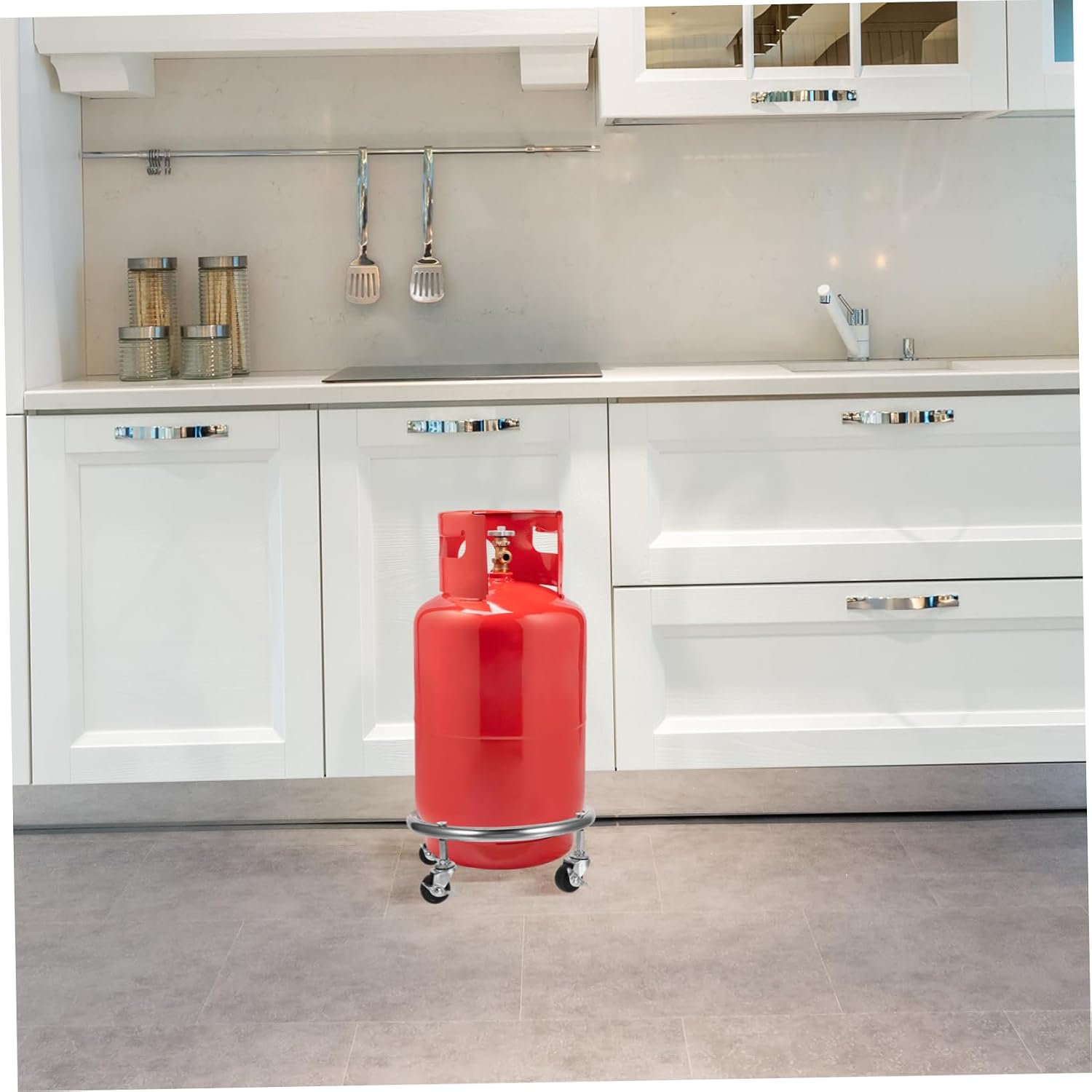 Sturdy Gas Cylinder Bracket Movable Propane Tank Stand Wheels Gas Cylinder Holder for Restaurant Home