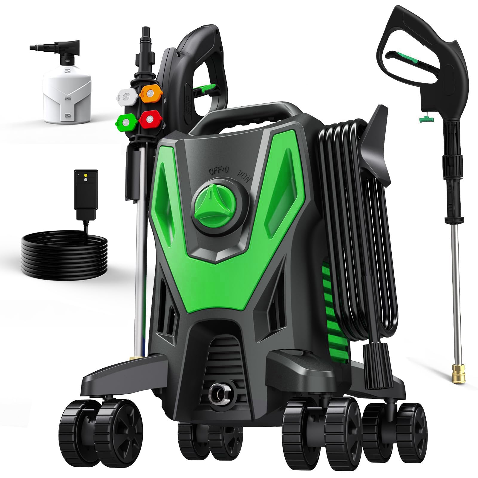 5000psi powerwasher with 4 quick connect nozzles, foam cannon for car, lane, patio cleaning