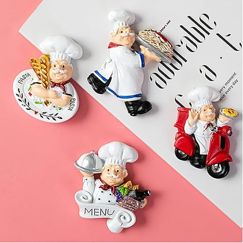 Miniatura 6 de Lyellfe 10 Pieces Chef Fridge Magnets, Cute Italian Chef Magnets for Refrigerator, Funny Kitchen Chef Figurine Decorations, 3D Resin Baker