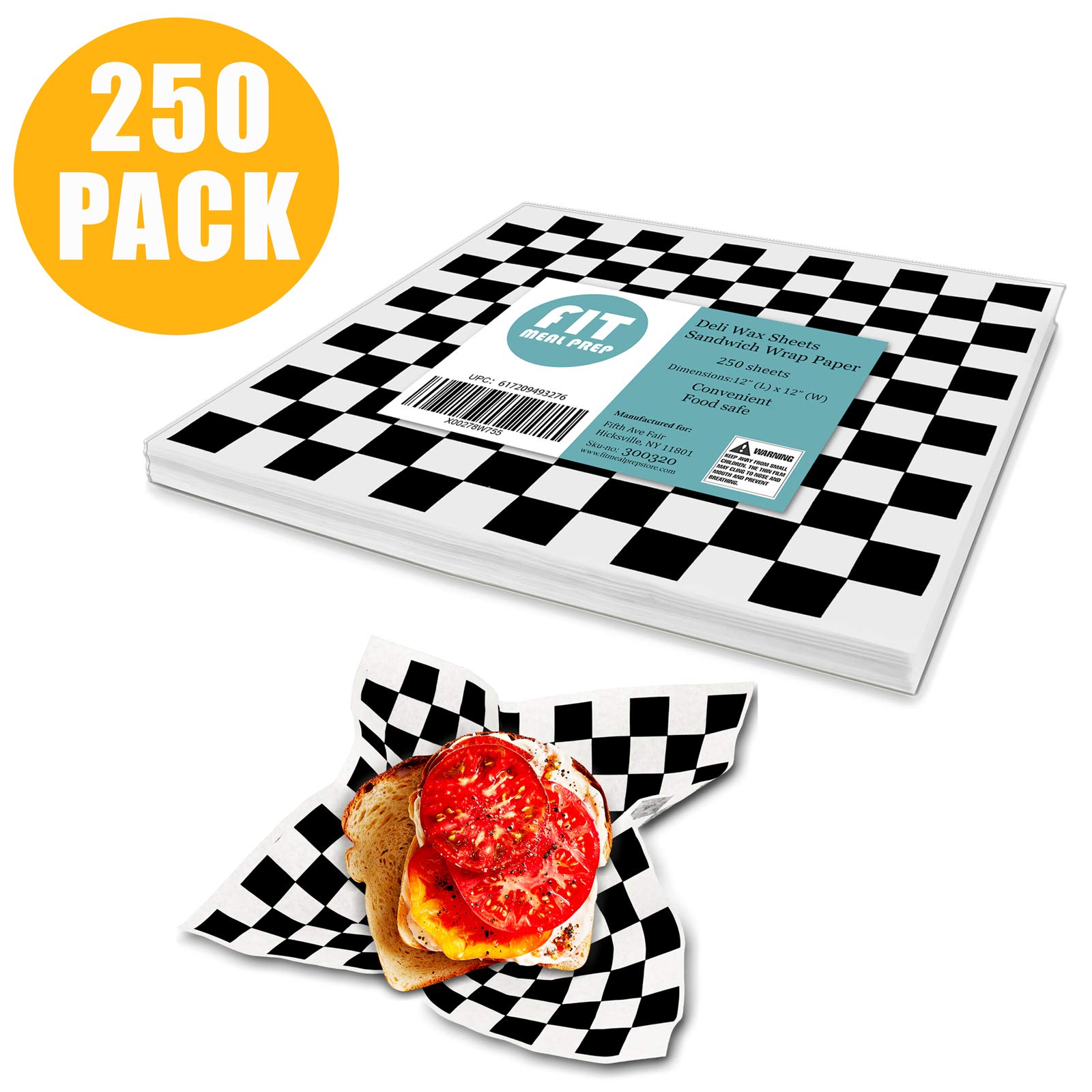 Buy [250 Sheets] 12x12" Deli Wax Sheets Sandwich Wrap Paper Black and