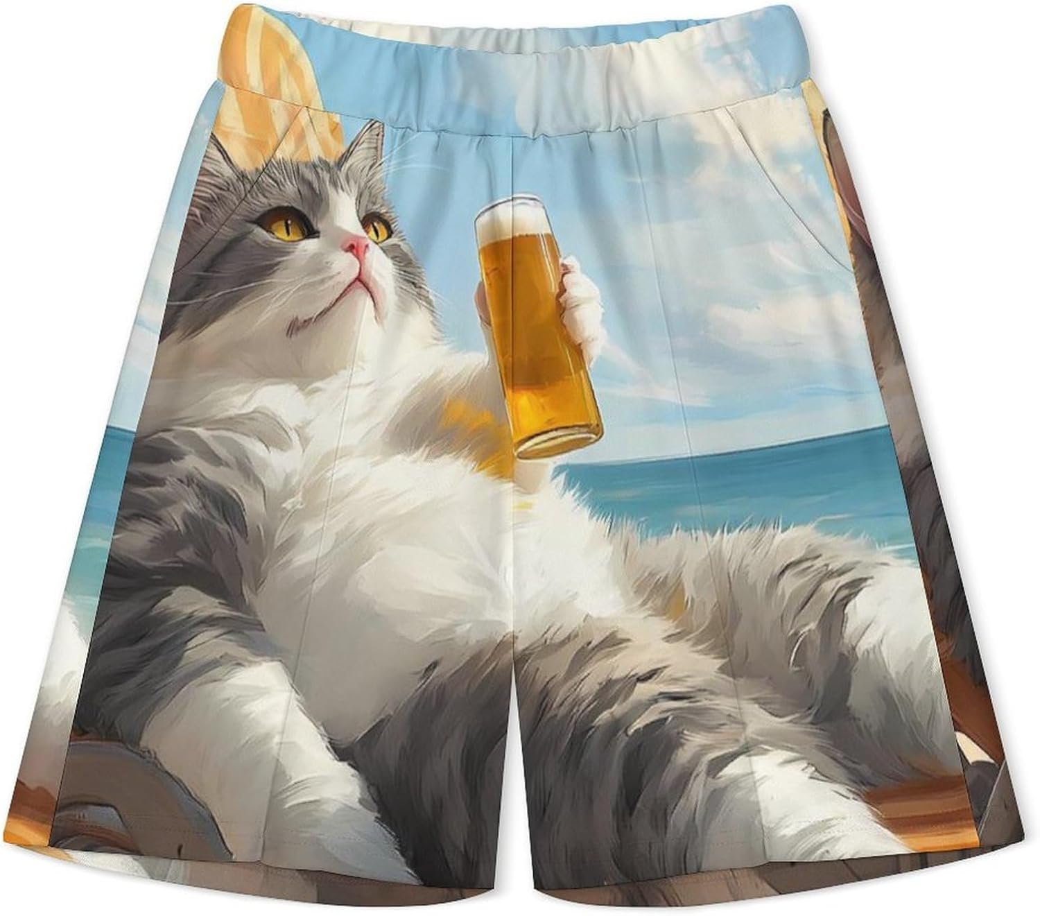 Beer Cat Mens Polo Shirts Track Suits 2 Piece Short Sleeve Sweatsuit 1/4 Zip Golf Loungewear for Sports