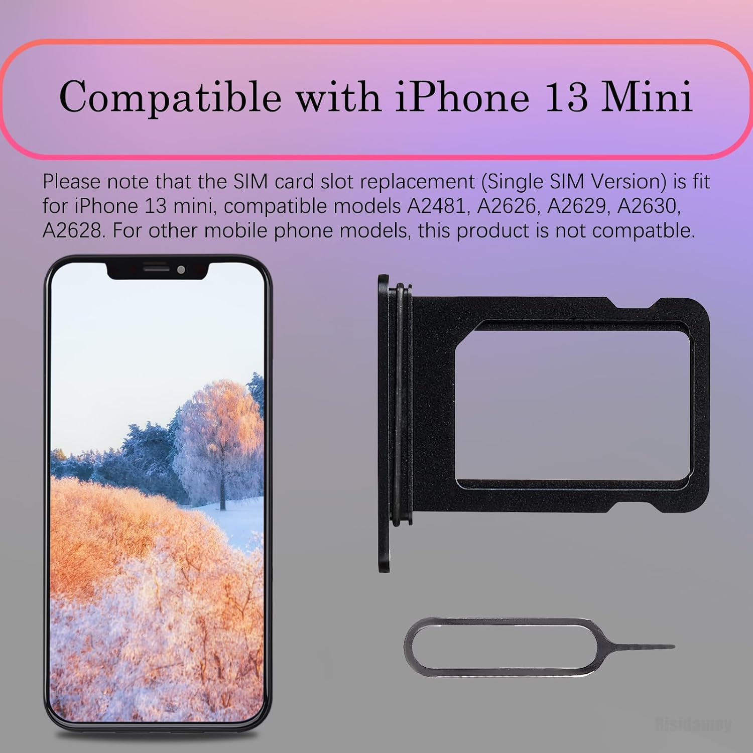 for iPhone 13 Mini Black Single SIM Card Tray Slot Replacement | SIM Ejector Sim Card Tray Holder Adapter Repair Replace Mobile Phone for iPhone 13mini A2626 A2628 A2630 A2629