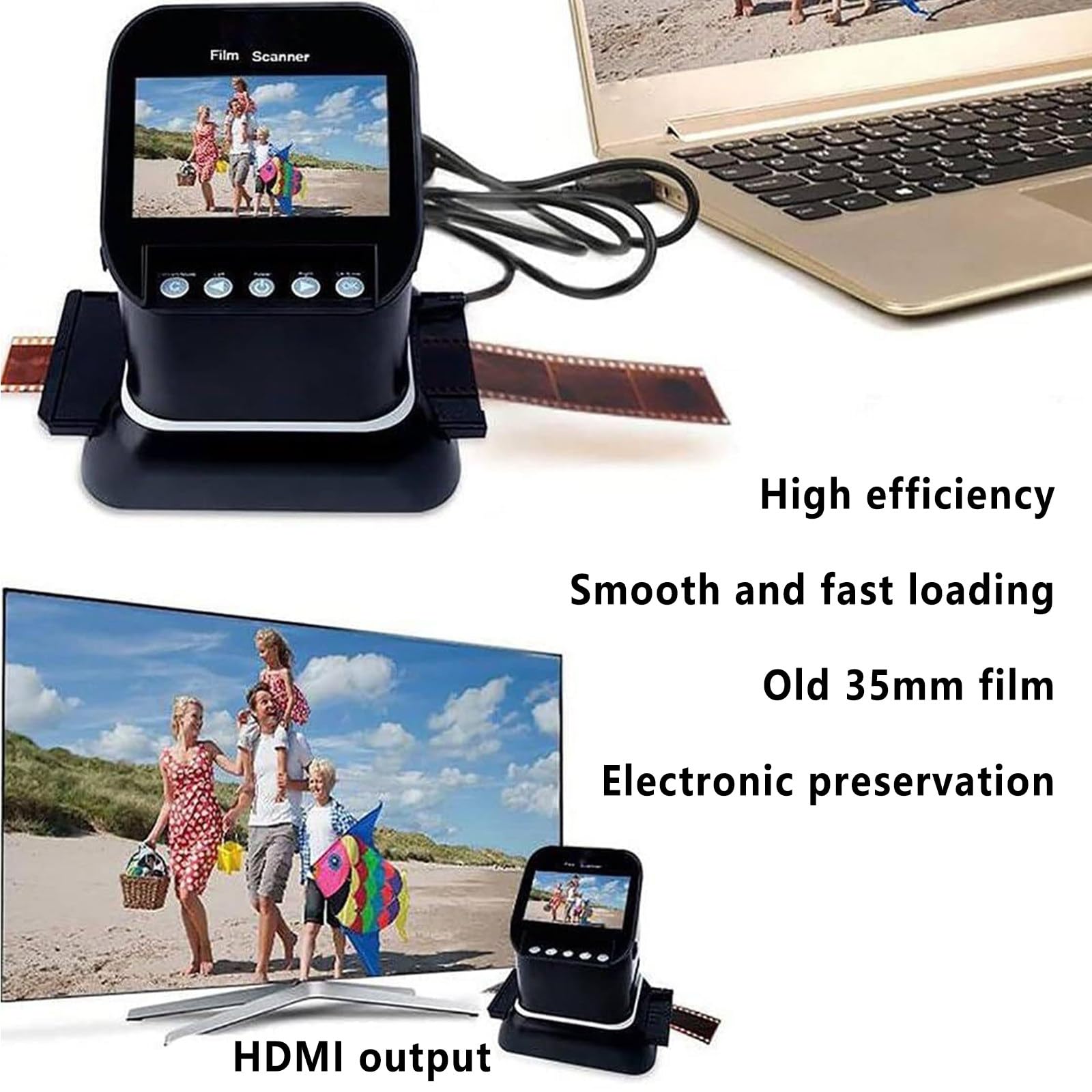 Scanner per Diapositive e Negativi, Scanner per Film Professionale 22MP 35mm e 120 Formato Medio con Schermo LCD 4,3" Digitalizzatore di Immagini