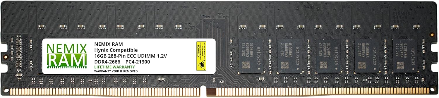 NEMIX RAM 16GB (1X16GB) DDR4 2666MHZ PC4-21300 2Rx8 1.2V CL19 288-PIN ECC Unbuffered UDIMM Memory Compatible with Hynix HMA82GU7CJR8N-VK