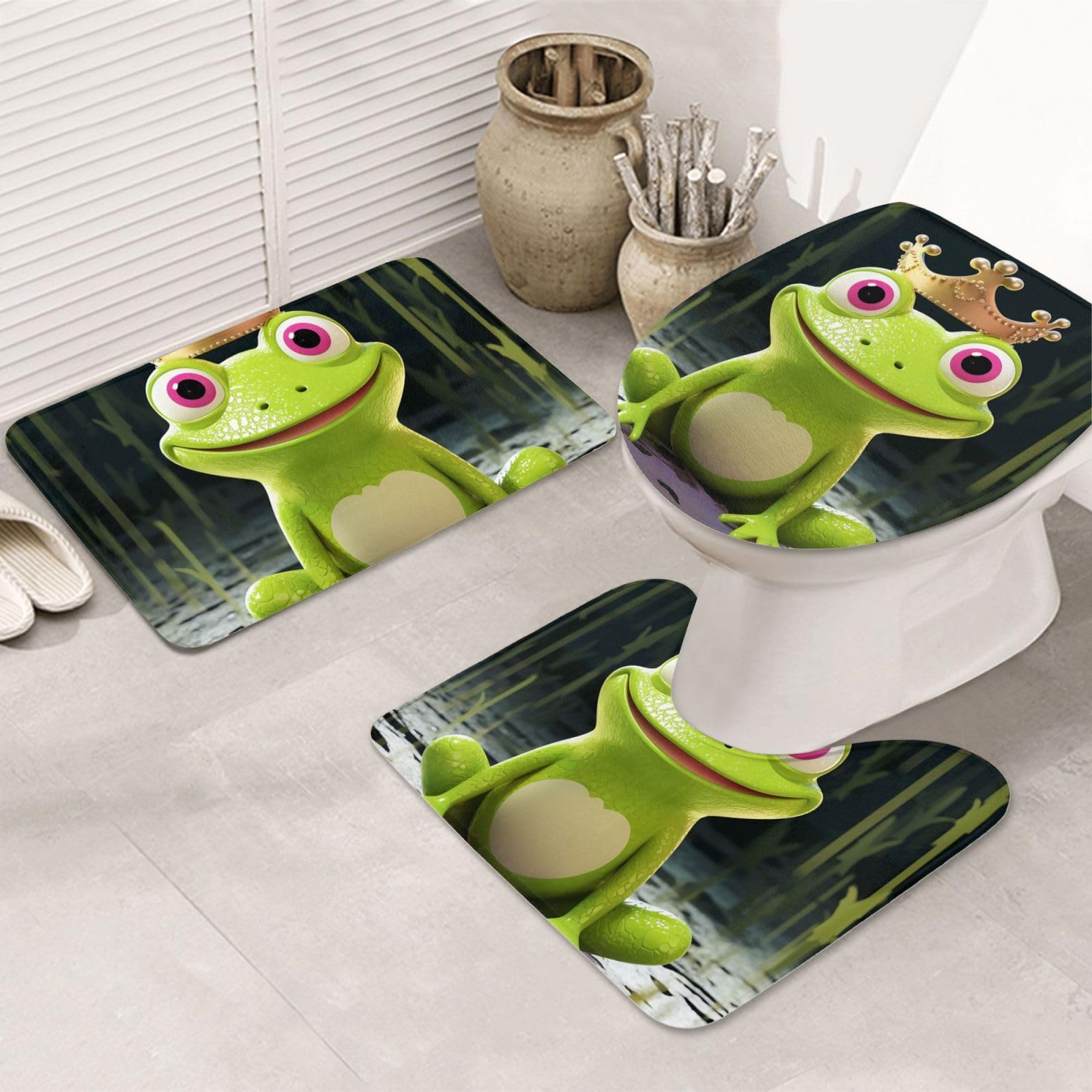 Tapis de salle de bain lot de 3 microfibre avec contour WC U