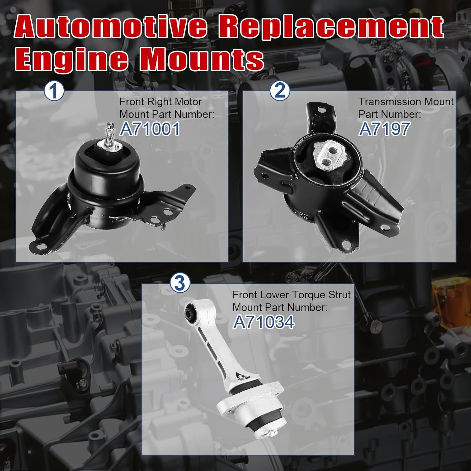 3Pcs Engine Motor Mount Compatible with Kia Optima L4 2.4L 2011-2015 Transmission Mount Set, Replace A7197 A71001 A71034, Black, CA-EM0205
