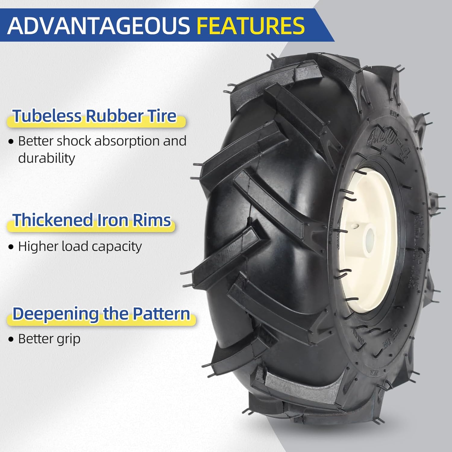 11x4.00-4" Tubeless Tiller Tire and Wheel, 3/4" Axle Size, 3-1/8" Centered Hub, Agriculture Super Lug Tractor & Trencher Tire, Compatible with Craftsman & Troy-Bilt Tiller, 1 Pack